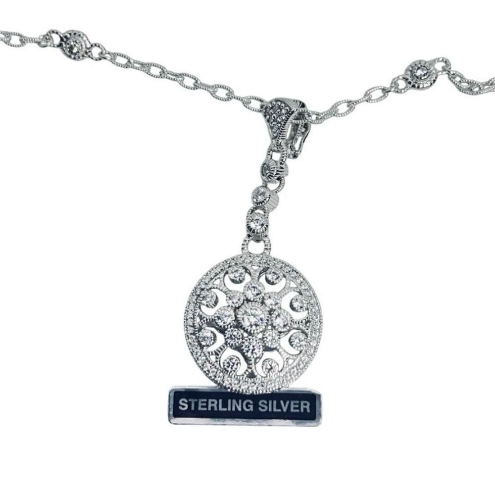 🩶 NWOT JUDITH RIPKA STERLING SILVER STATION NECKLACE WITH CZ VINTAGE PENDANT! - Picture 9 of 16